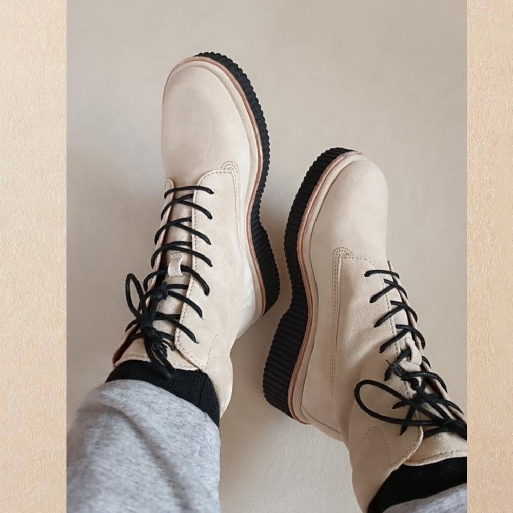 Rag & Bone Sloane Suede Combat Boots in Ecru